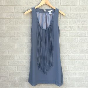 Esley Fringe Neckline Shift Dress - Blue